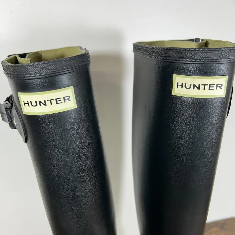 Hunter Norris Field Side Adjustable Women 8 Black Boots With Green Label